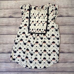 Sleeveless Top Loft white navy pintuck embellishments XXS